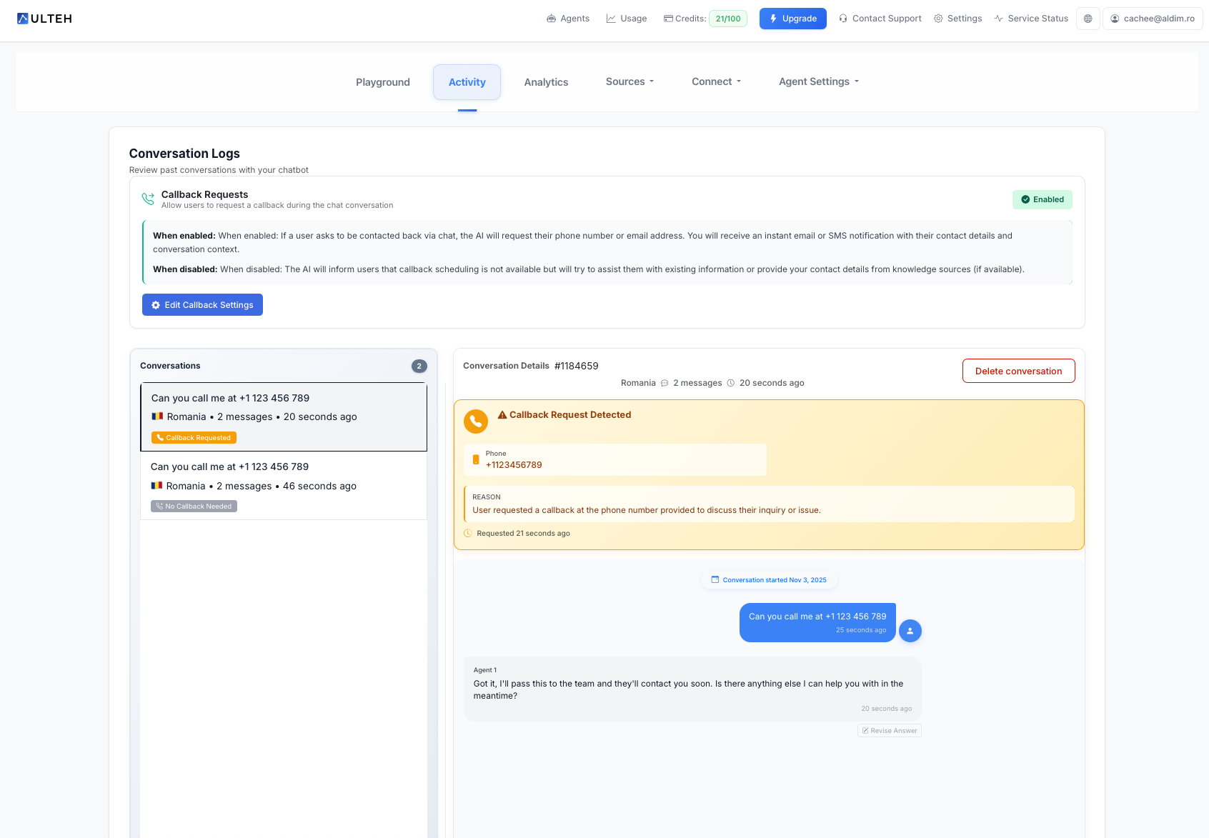 Översikt över fliken Aktivitet