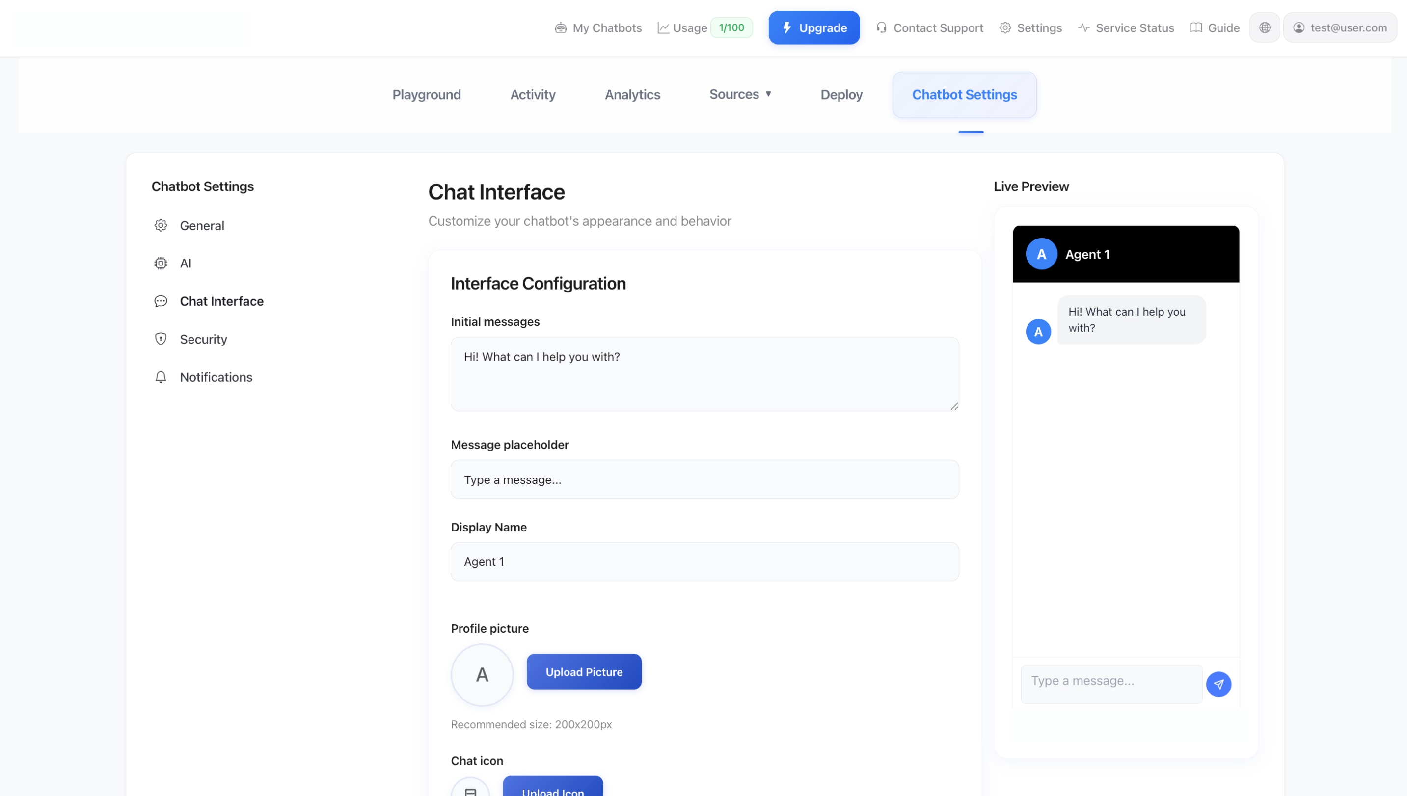 Inställningar för chattgränssnittet