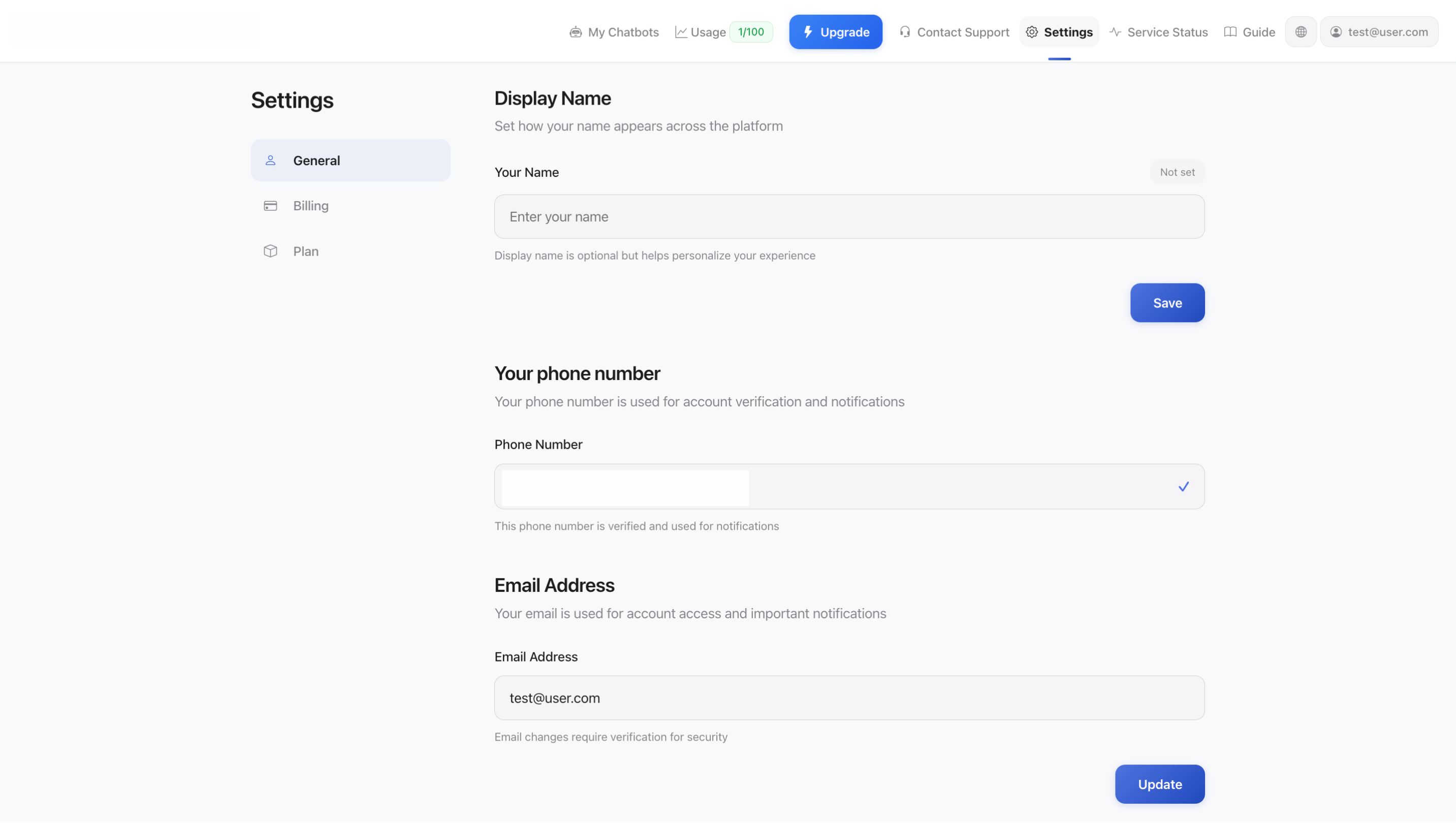 Kontoinställningar - Allmänt