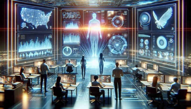 AI analyserar data från Super Bowl LIX i en futuristisk miljö